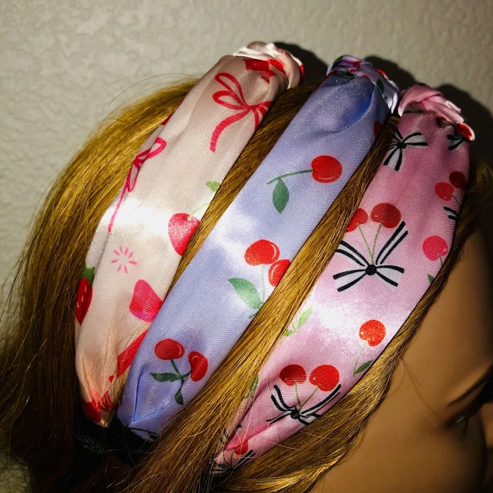 Cherry /Heart print Satin Knotted Headband set of 5